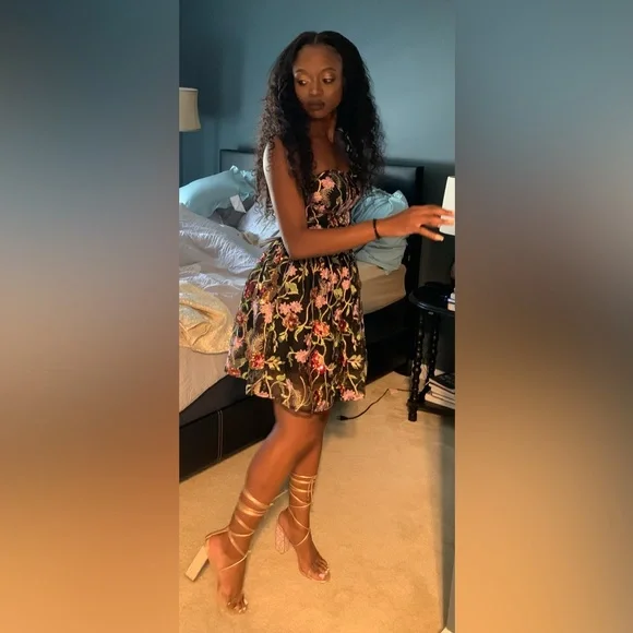 NWOT Fashion Nova Floral Sequins Bustier Top Strapless Babydoll Dress - Picture 5 of 16